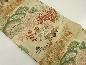 アンティーク　菊に松・鶴模様織出し丸帯（材料）